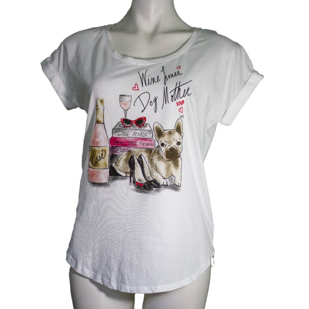 New York & Company French Bulldog Wine T-shirt sz xs